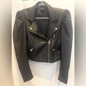 GENERATION LOVE  Vegan Leather Puff Sleeves Cropped Moto Jacket Black Medium